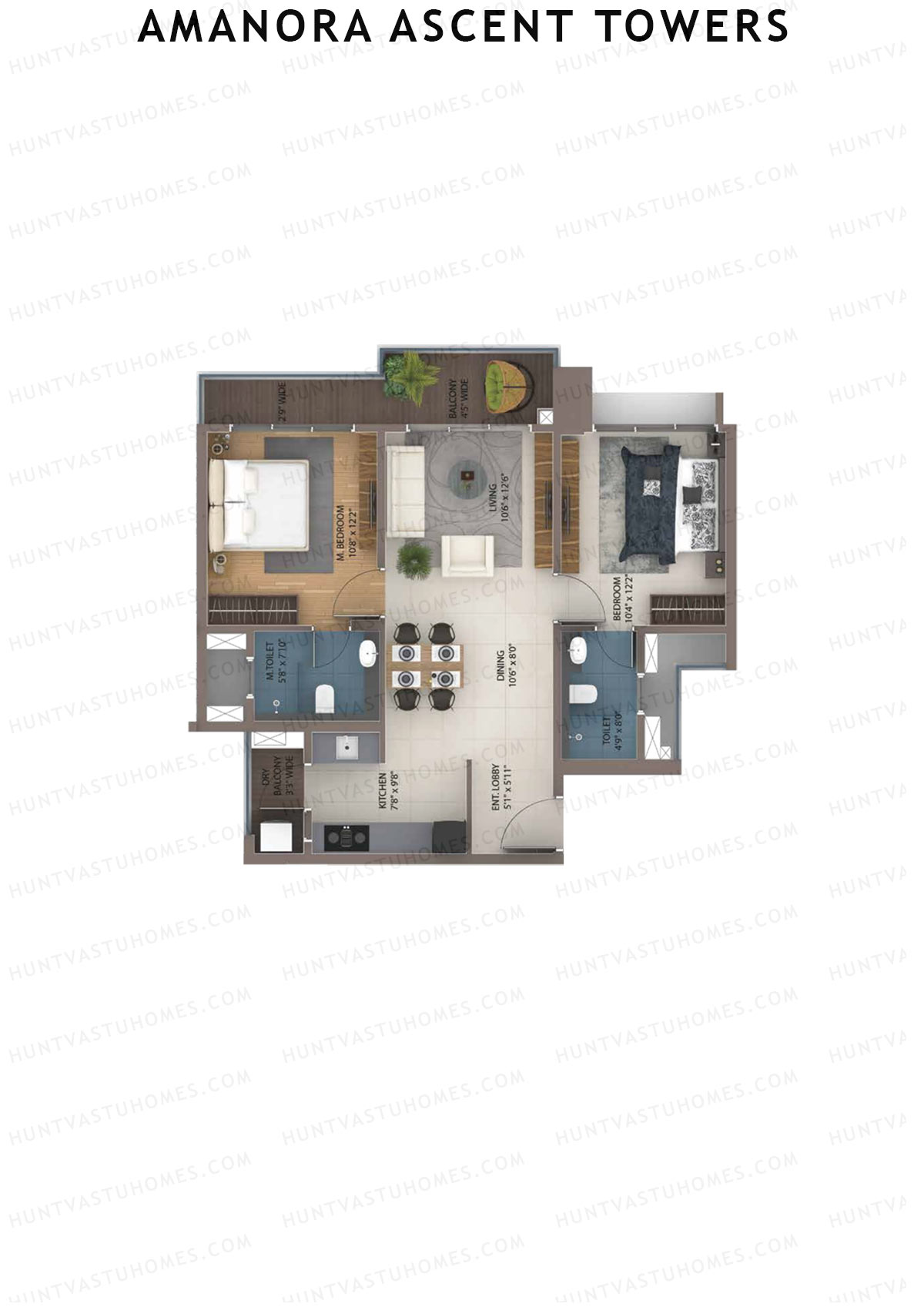 Amanora Ascent Towers Tower 48 Unit 4 (Type 2A) Floor Plan