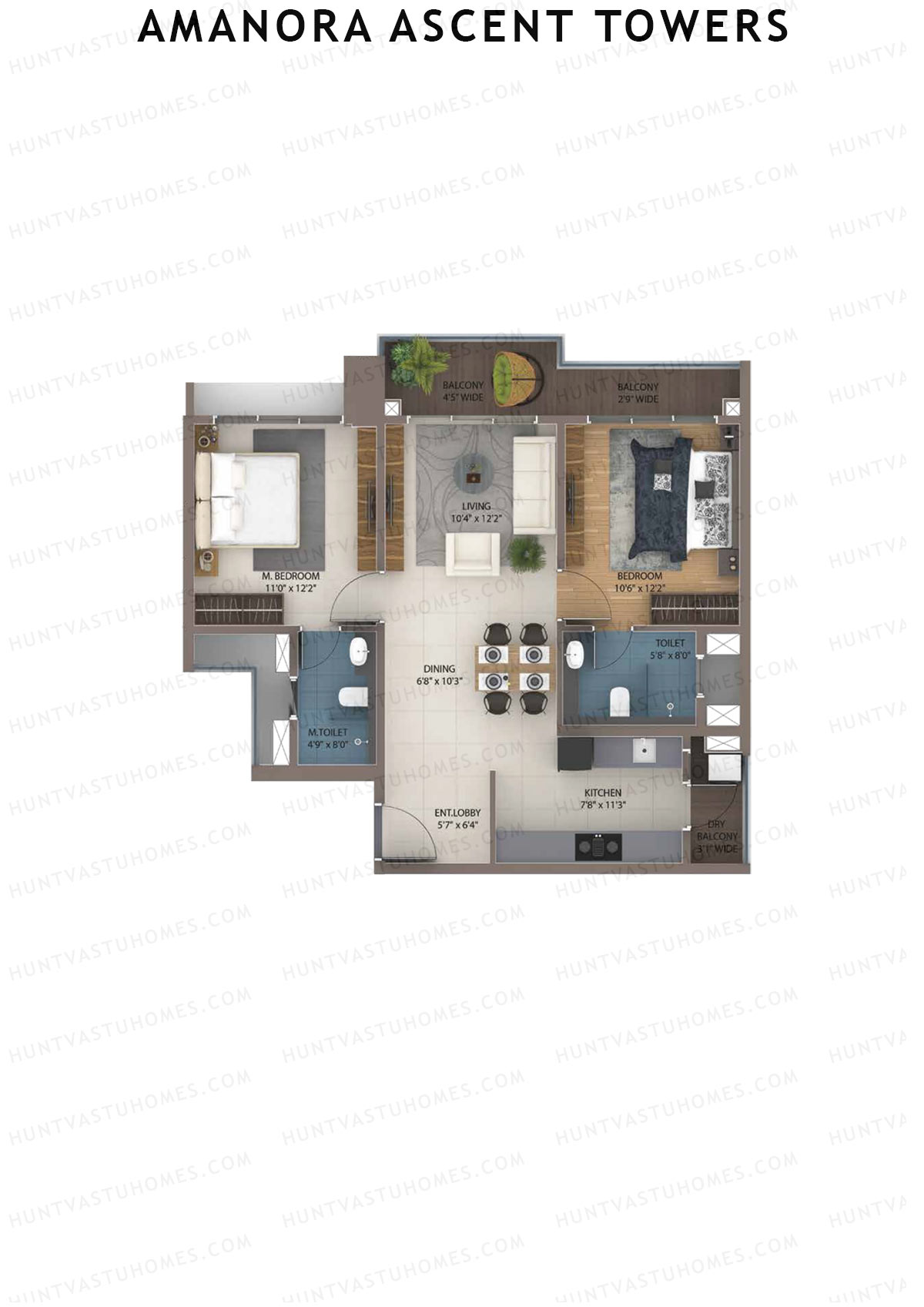 Amanora Ascent Towers Tower 48 Unit 7 (Type 2D) Floor Plan