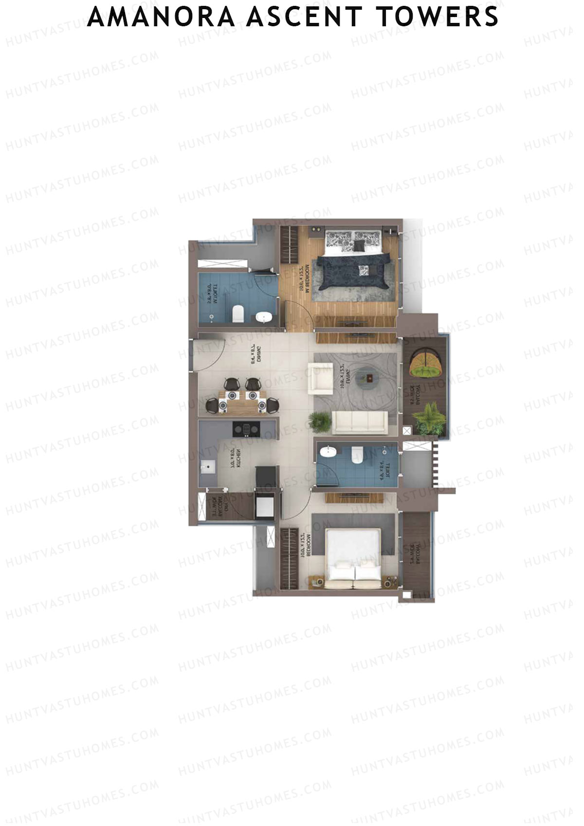 Amanora Ascent Towers Tower 49 Unit 7 (Type 2B) Floor Plan