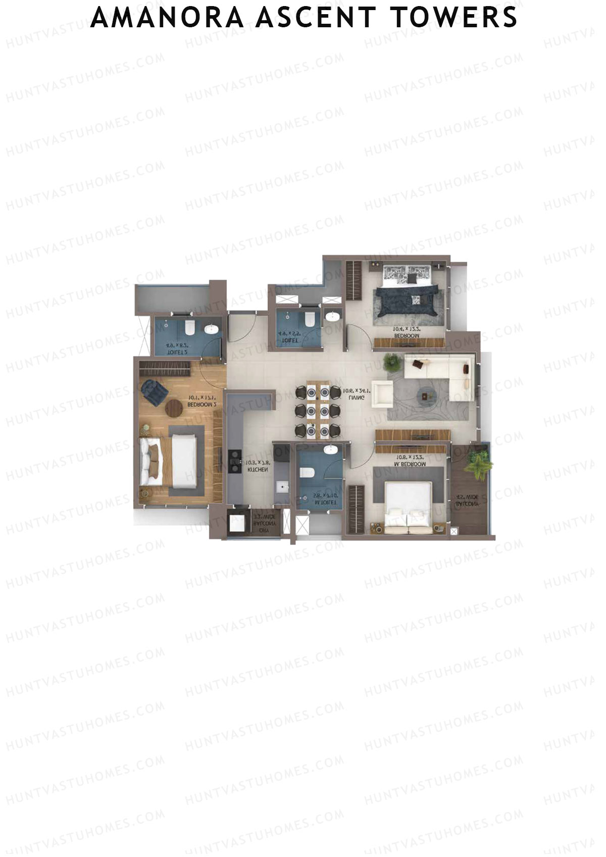 Amanora Ascent Towers Tower 49 Unit 8 (Type 3B) Floor Plan