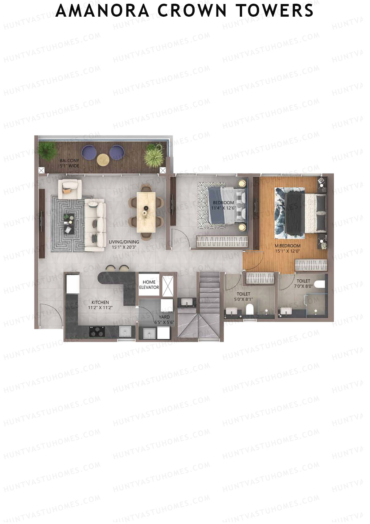 Amanora Crown Towers, Tower 92, Unit 2 (Type PH), 4BHK, Carpet Area 1920   sq ft 