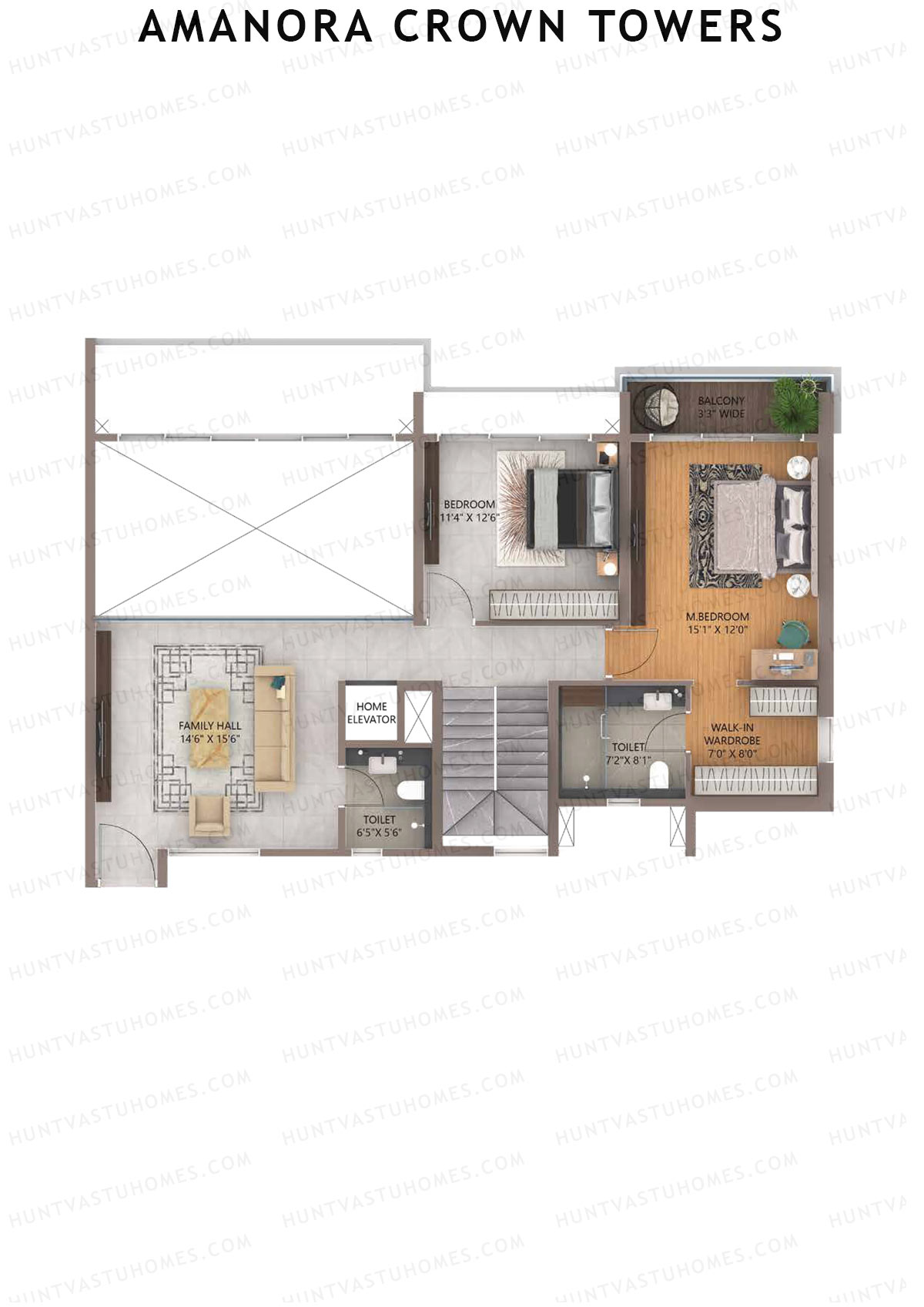 Amanora Crown Towers, Tower 92, Unit 2 (Type PH), 4BHK, Carpet Area 1920   sq ft 