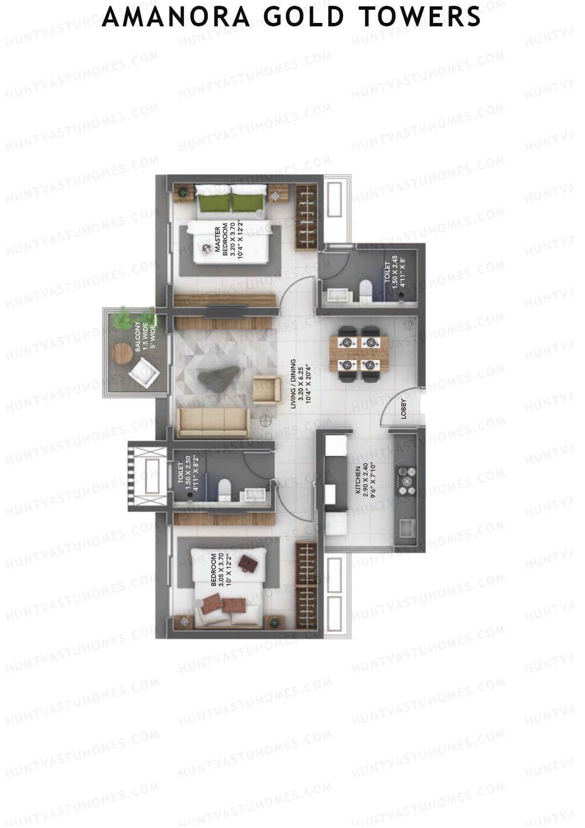 Amanora Gold Towers Tower 42 Unit 10 (Type F) Floor Plan