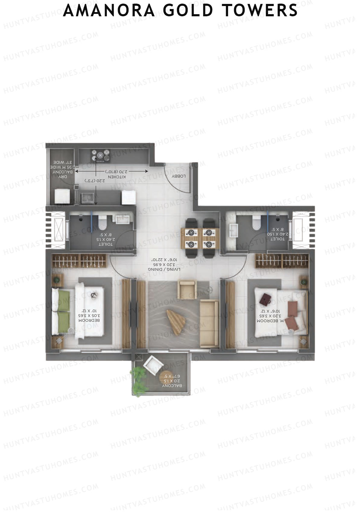 Amanora Gold Towers Tower 44 Unit 5 (Type A1) Floor Plan