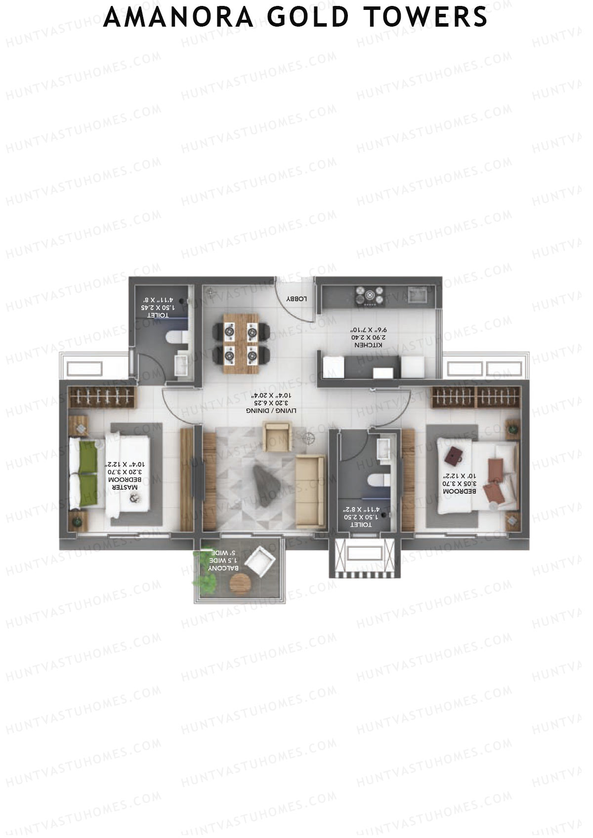 Amanora Gold Towers Tower 45 Unit 2 (Type F) Floor Plan