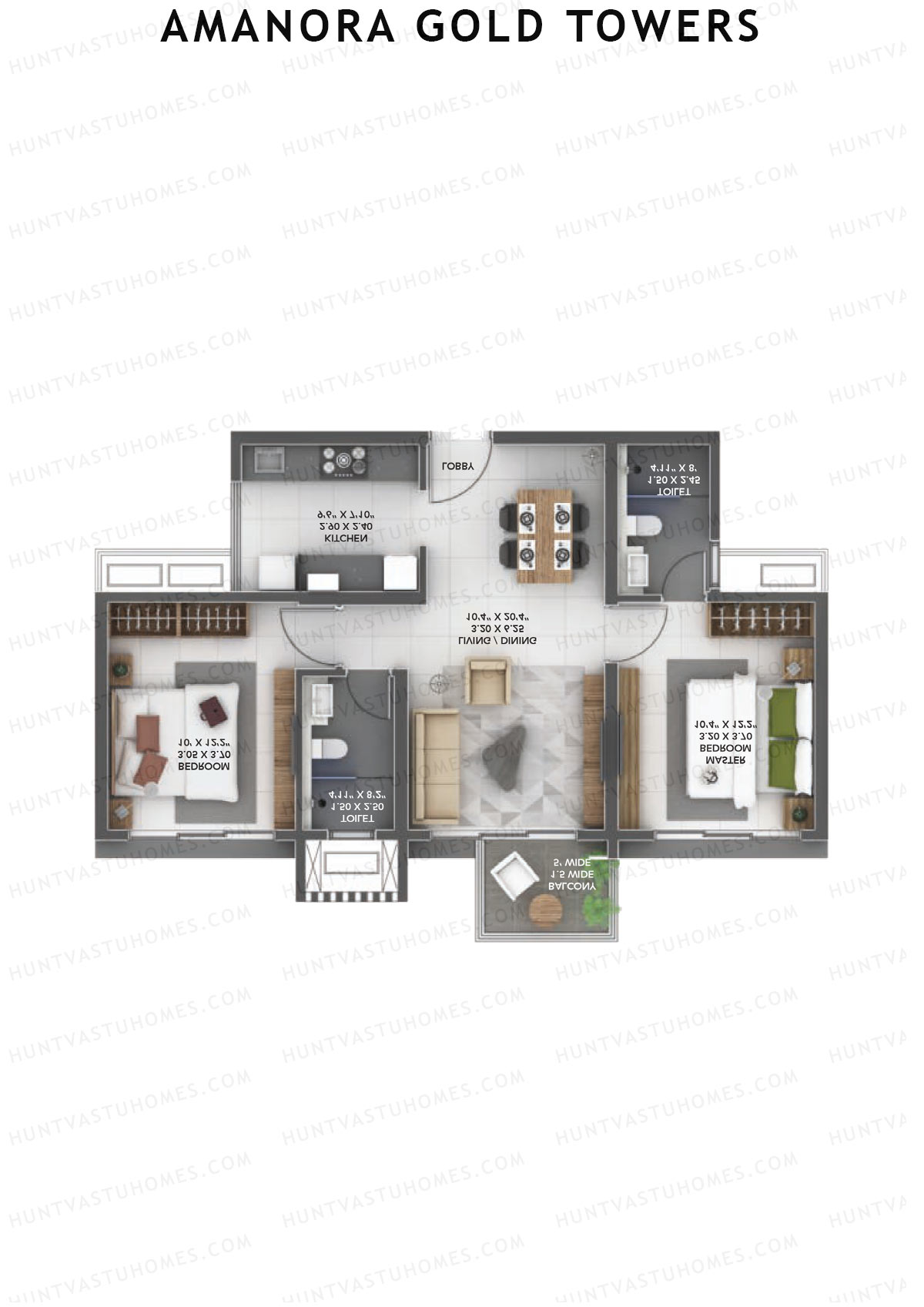 Amanora Gold Towers Tower 45 Unit 3 (Type F) Floor Plan