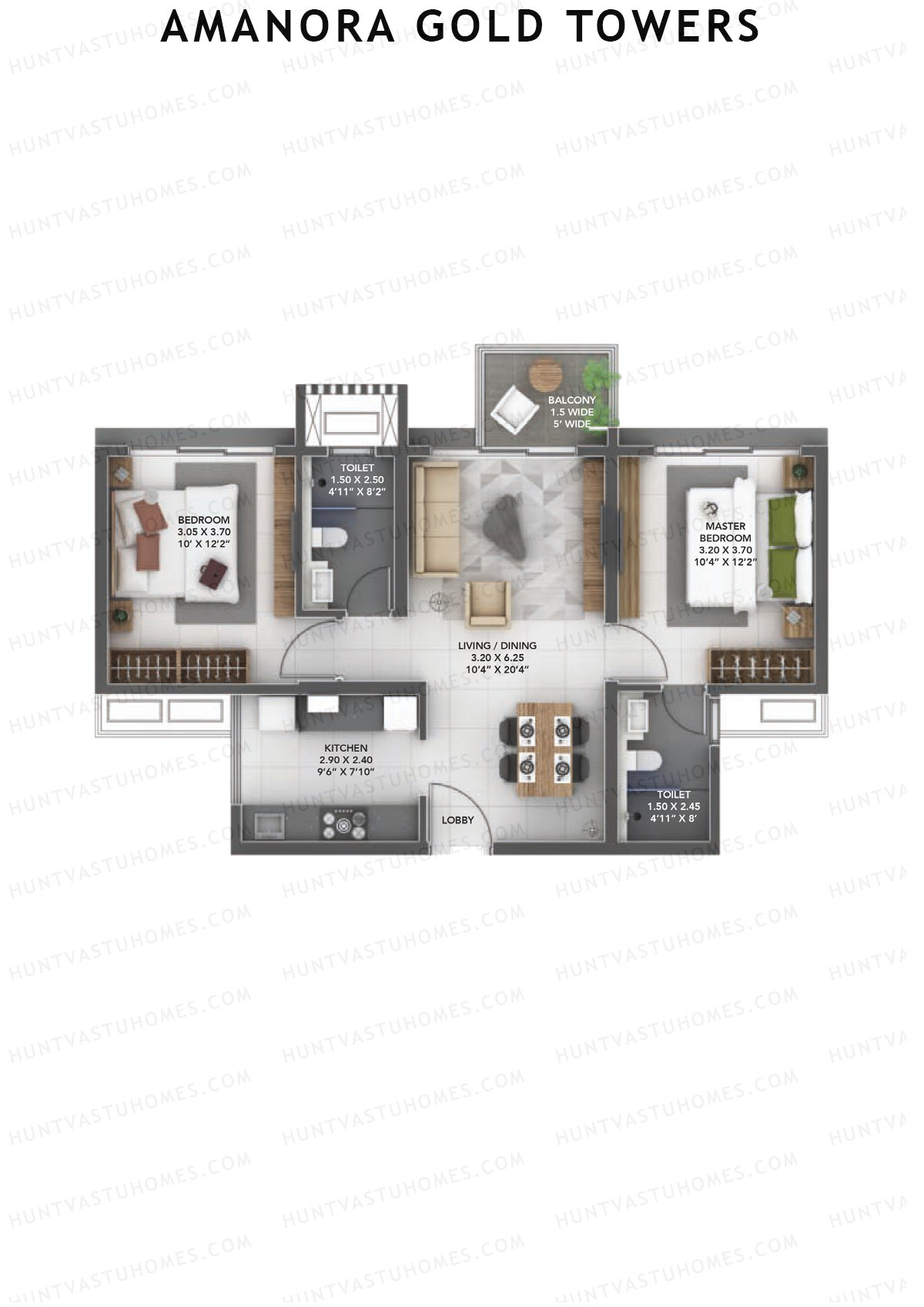 Amanora Gold Towers Tower 45 Unit 6 (Type F) Floor Plan