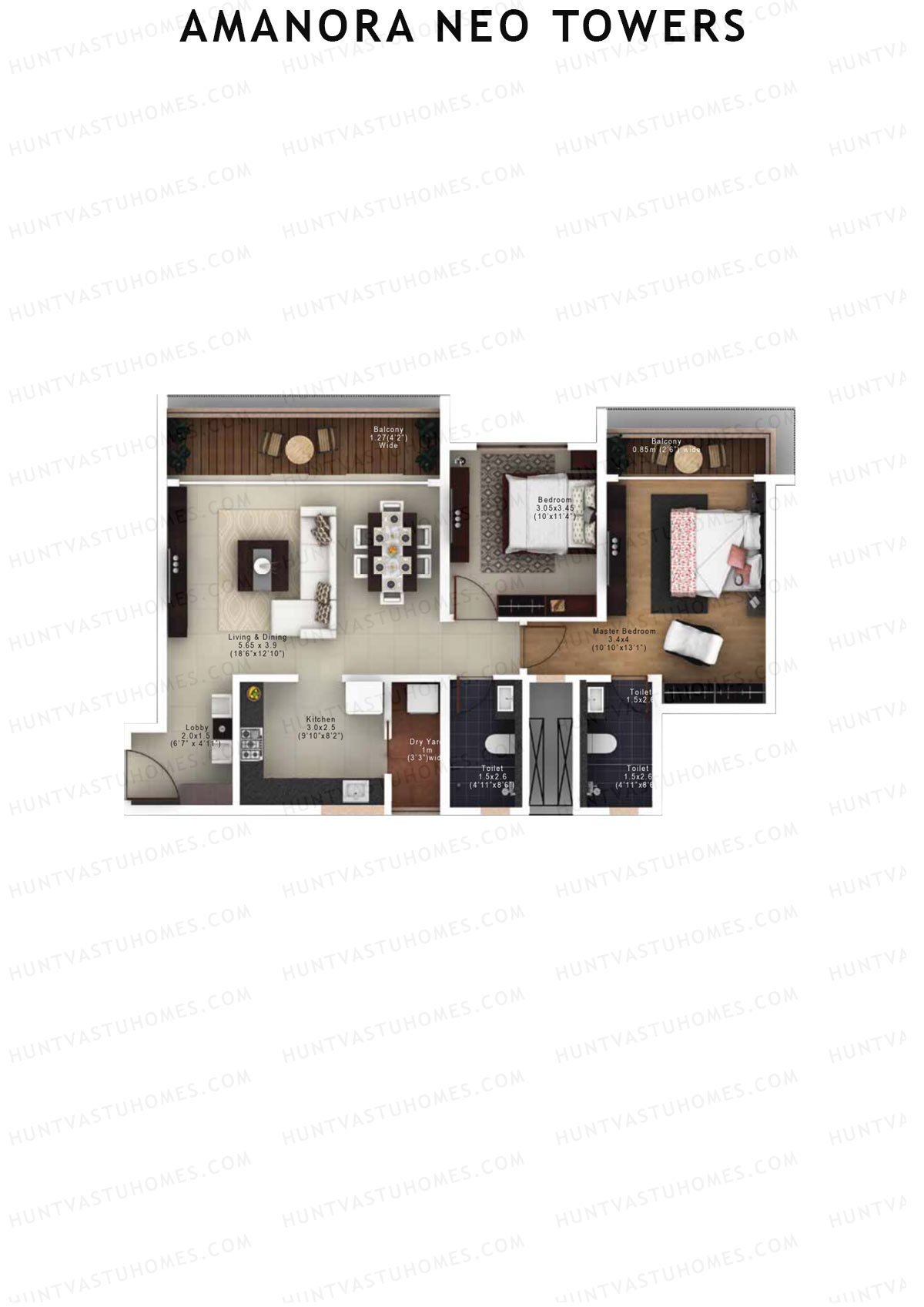 Amanora Neo Towers Tower 96 Unit 3 (Type B) Floor Plan