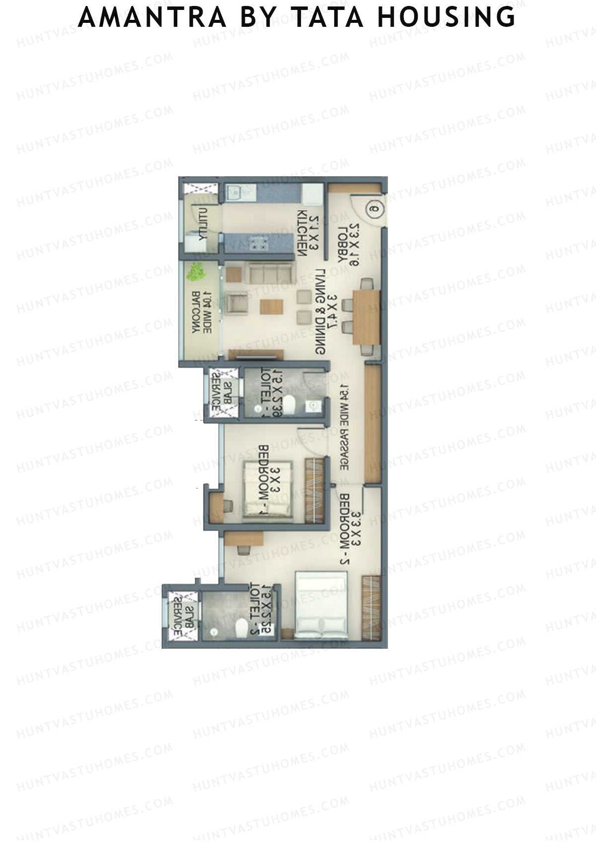 Amantra By Tata Housing Tower E Unit 3 (Type B) Floor Plan