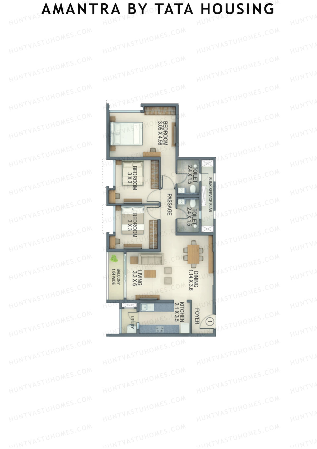 Amantra By Tata Housing Tower F Unit 1 (Type C) Floor Plan