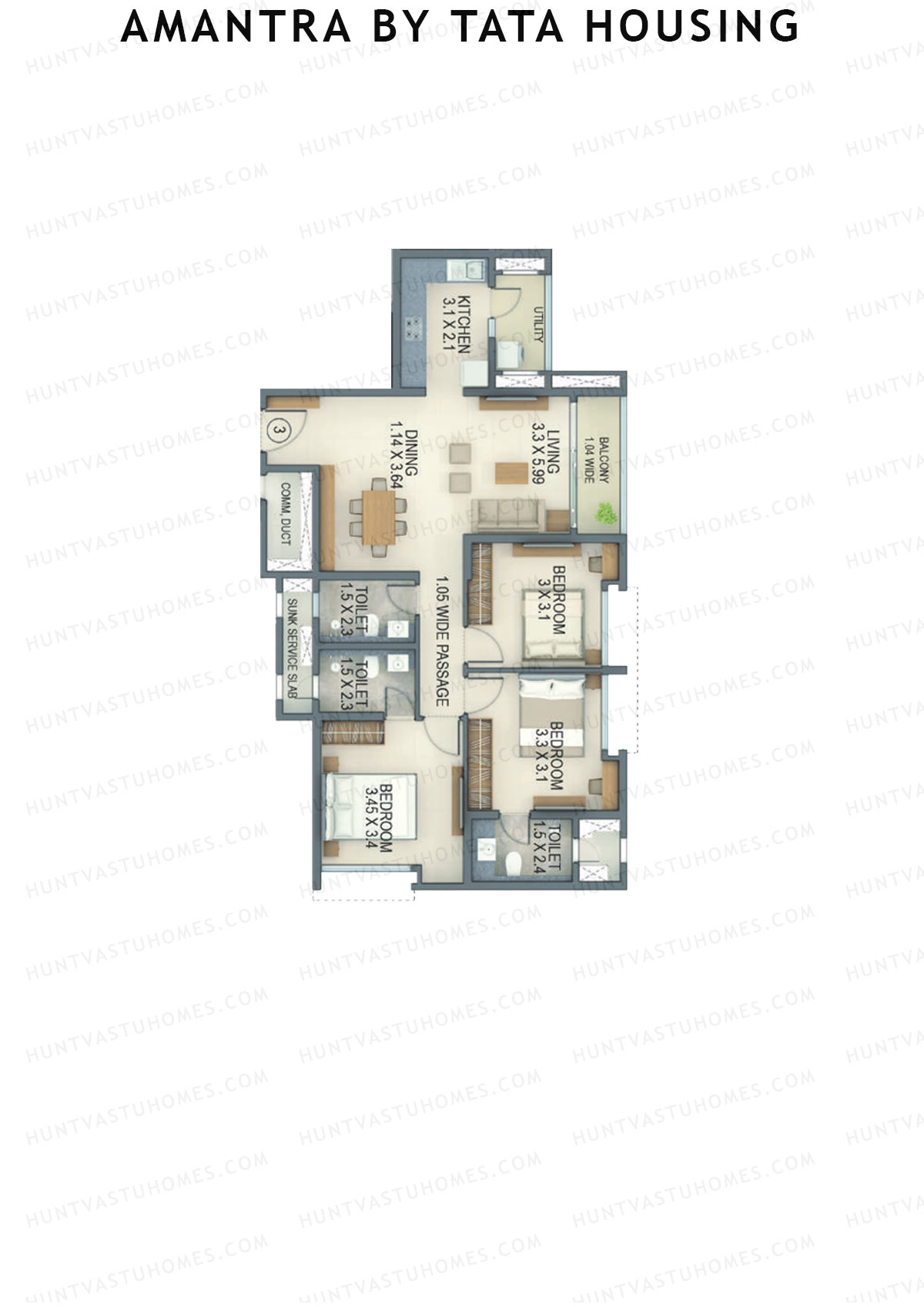 Amantra By Tata Housing Tower F Unit 3 (Type C) Floor Plan