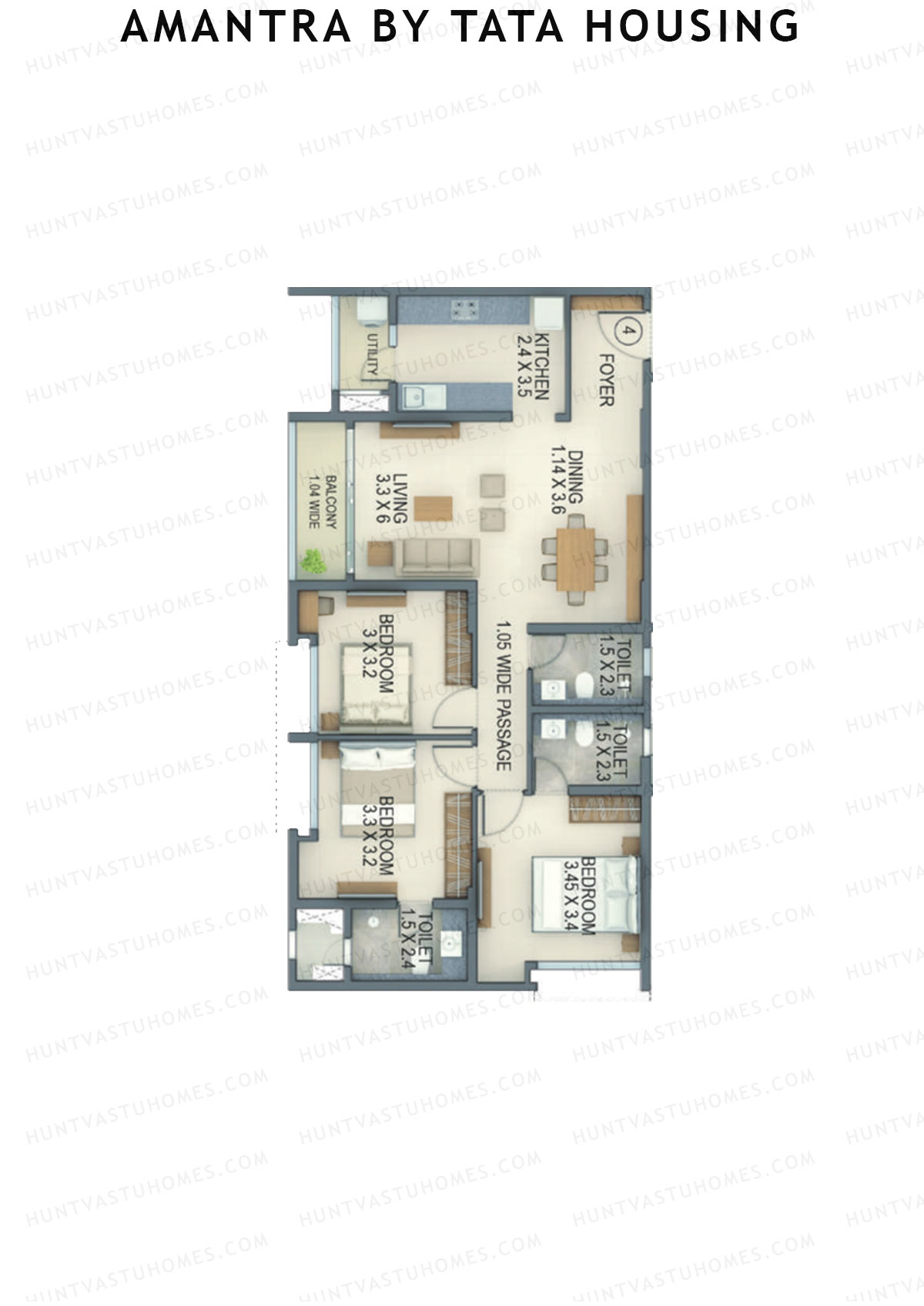 Amantra By Tata Housing Tower F Unit 4 (Type C) Floor Plan