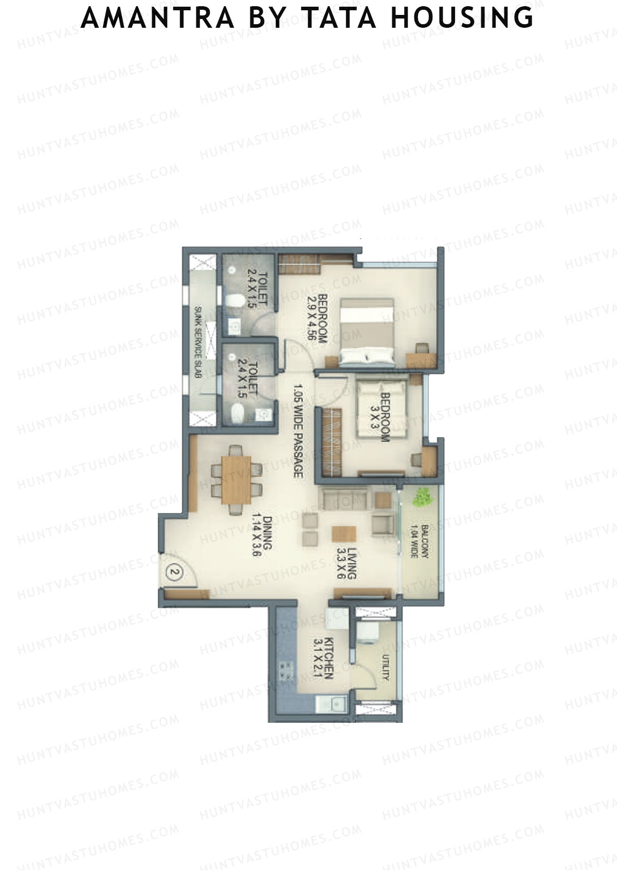 Amantra By Tata Housing Tower G Unit 2 (Type D) Floor Plan