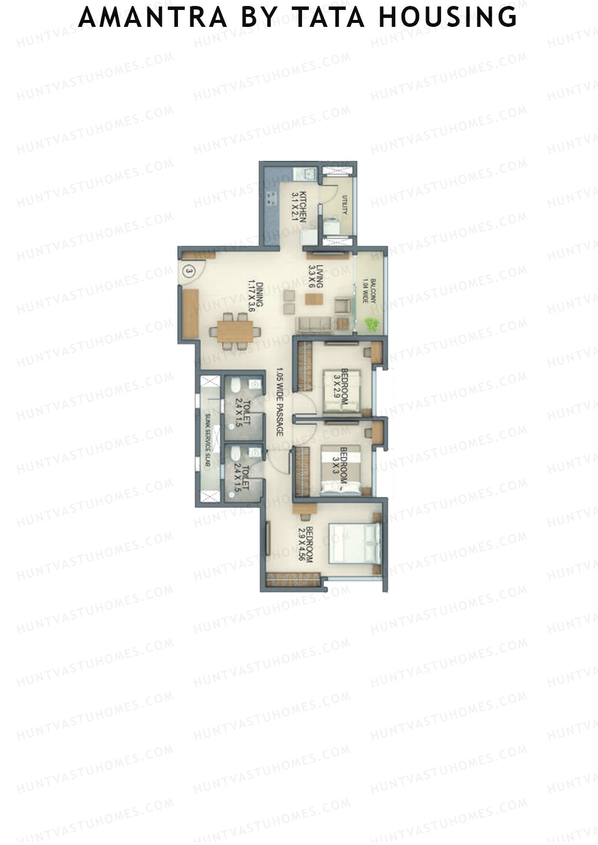 Amantra By Tata Housing Tower G Unit 3 (Type D) Floor Plan