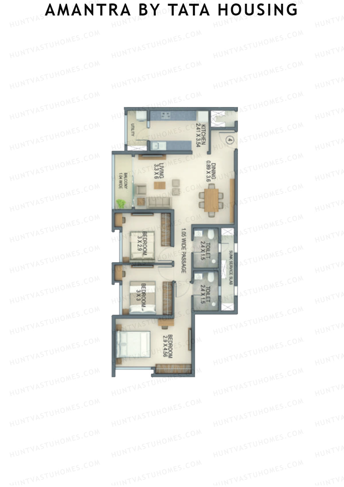 Amantra By Tata Housing Tower G Unit 4 (Type D) Floor Plan