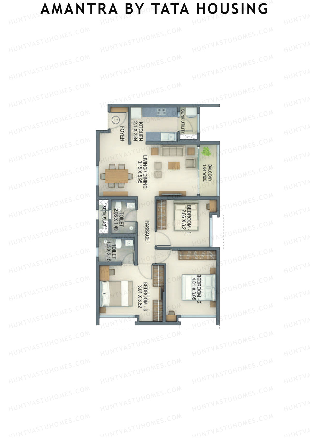 Amantra By Tata Housing Tower H Unit 1 (Type A) Floor Plan