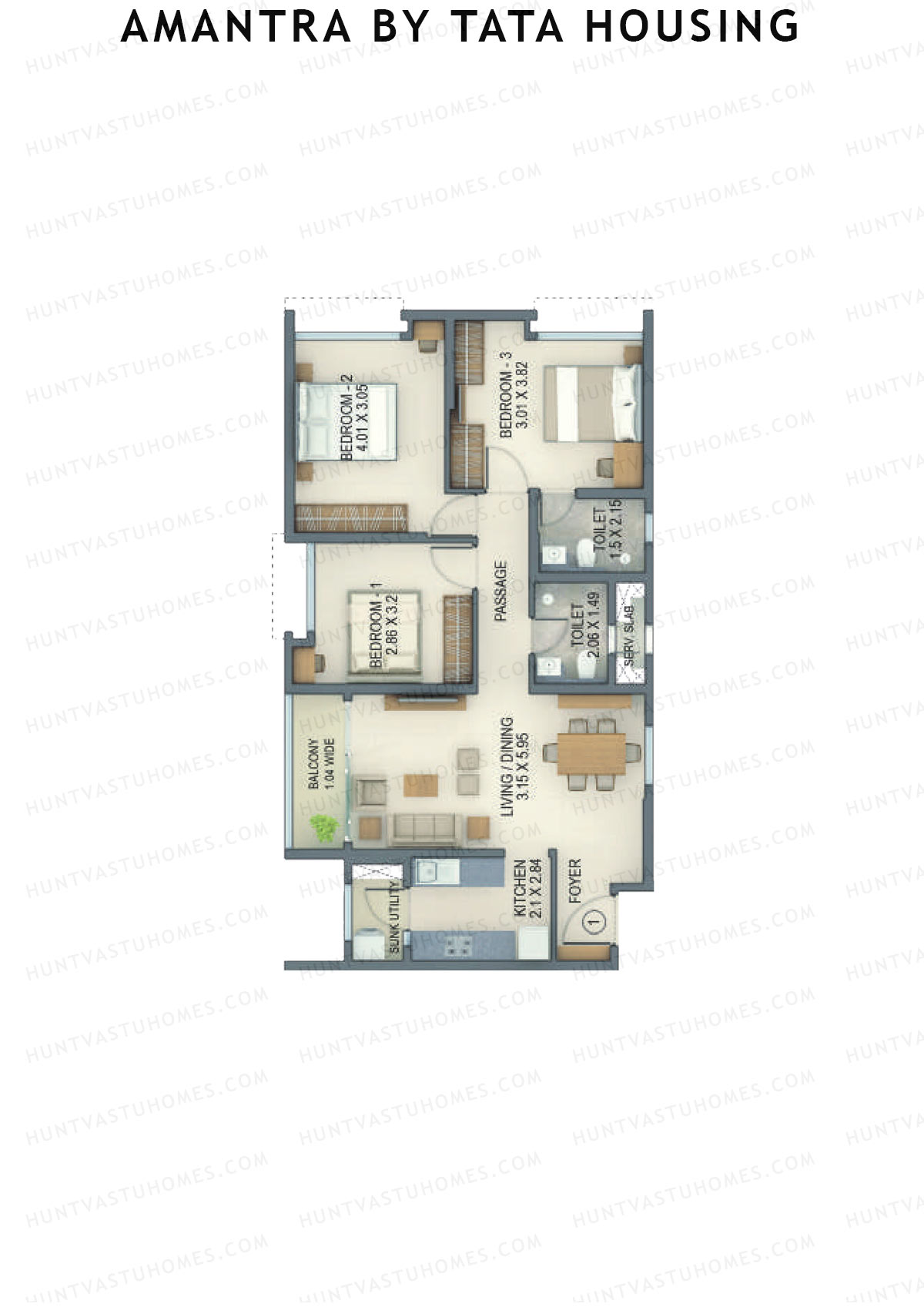 Amantra By Tata Housing Tower I Unit 1 (Type E) Floor Plan