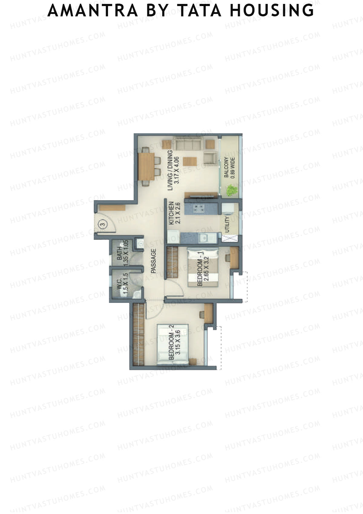 Amantra By Tata Housing Tower I Unit 3 (Type E) Floor Plan
