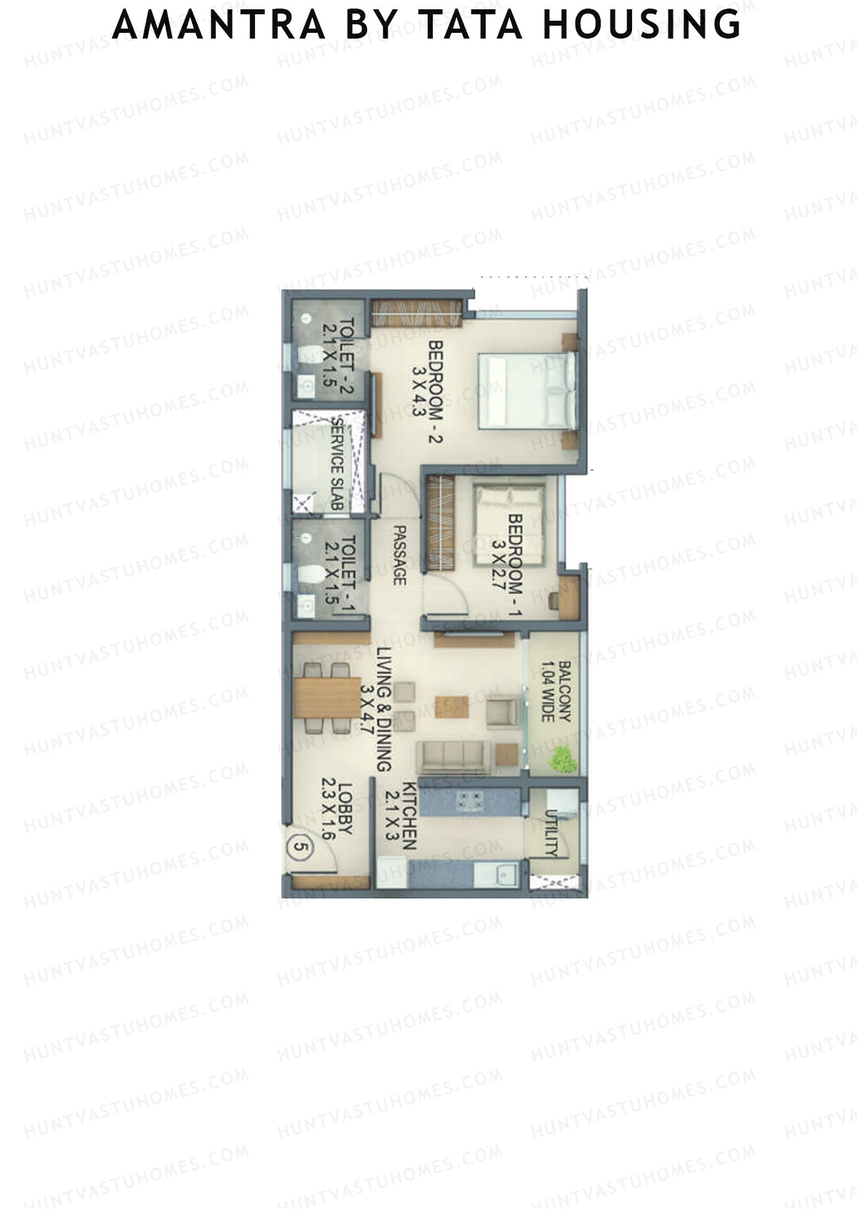 Amantra By Tata Housing Tower L Unit 5 (Type B) Floor Plan