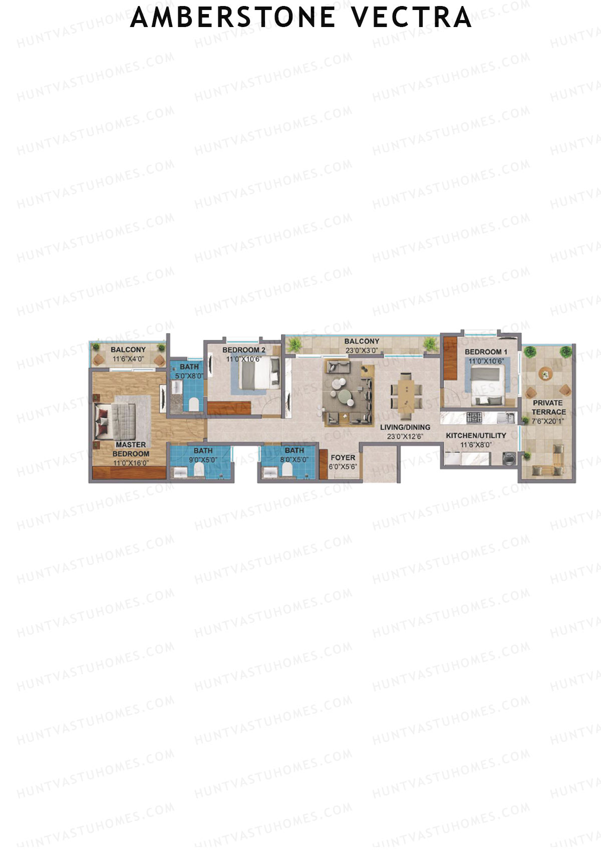 Amberstone Vectra, Block A, Unit 1, 3BHK, Super Area 1764   sq ft 