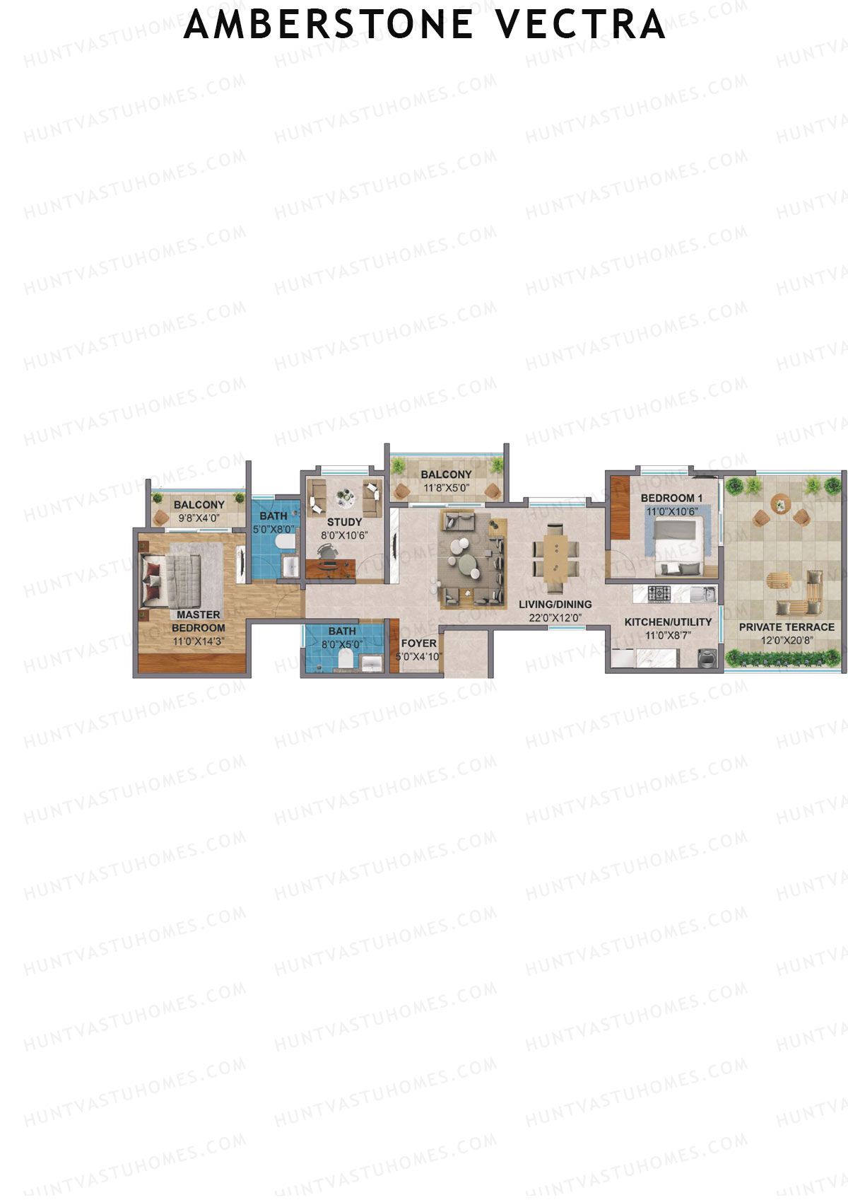 Amberstone Vectra, Block A, Unit 3, 2BHK, Super Area 1599   sq ft 