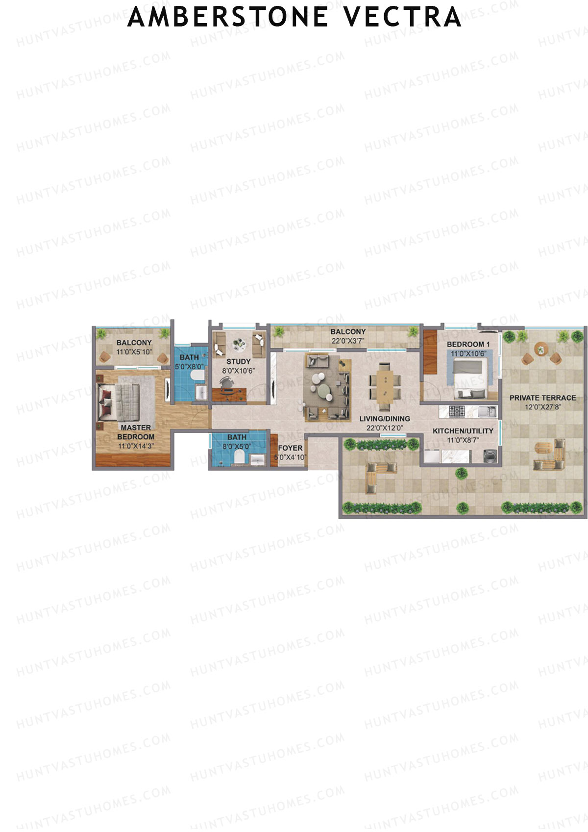 Amberstone Vectra, Block A, Unit 3, 2BHK, Super Area 1811   sq ft 