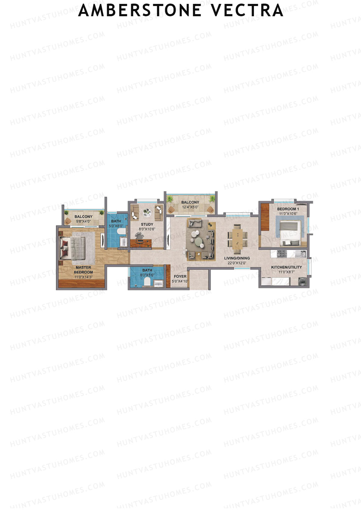 Amberstone Vectra, Block A, Unit 3 (Type 2), 2BHK, Super Area 1472   sq ft 
