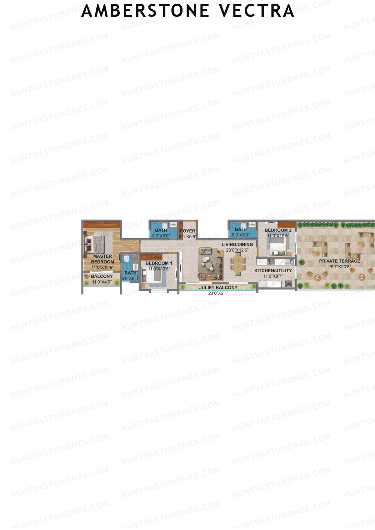 Amberstone Vectra, Block A, Unit 4, 3BHK, Super Area 1876   sq ft 