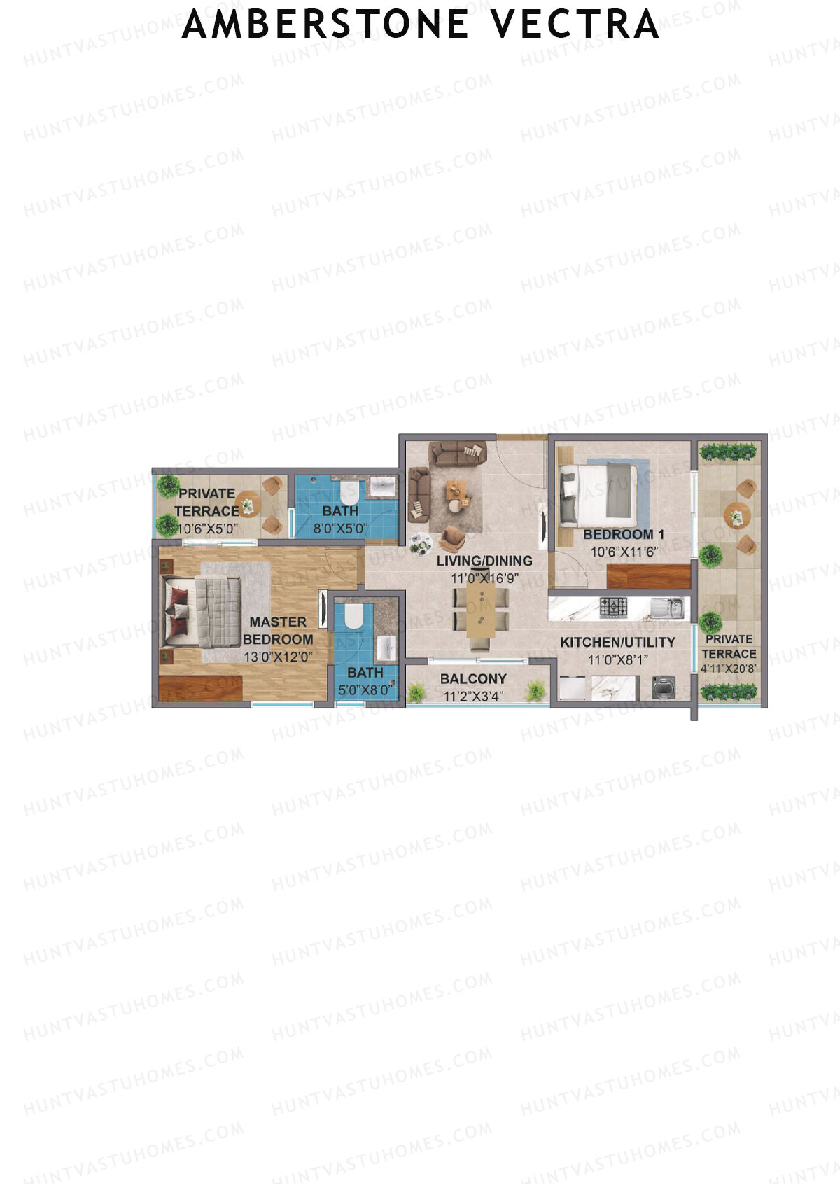 Amberstone Vectra, Block A, Unit 6, 2BHK, Super Area 1096   sq ft 