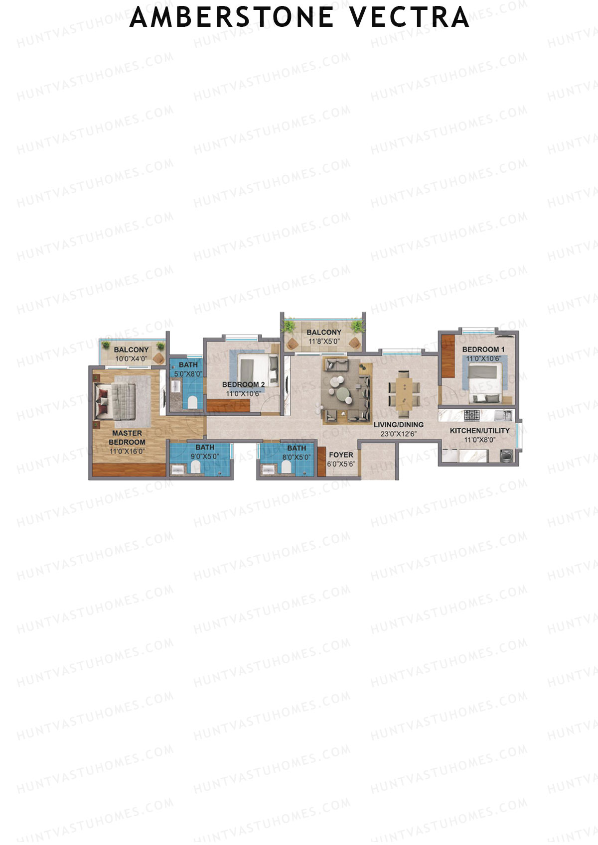 Amberstone Vectra, Block B, Unit 1, 3BHK, Super Area 1673   sq ft 