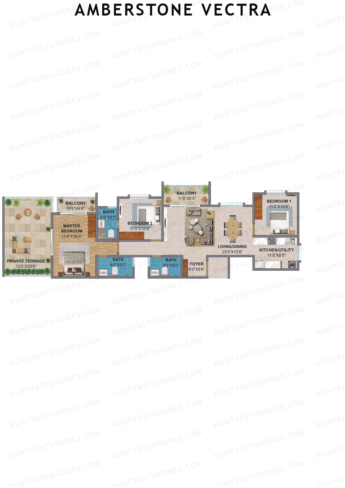 Amberstone Vectra, Block B, Unit 1, 3BHK, Super Area 1801   sq ft 