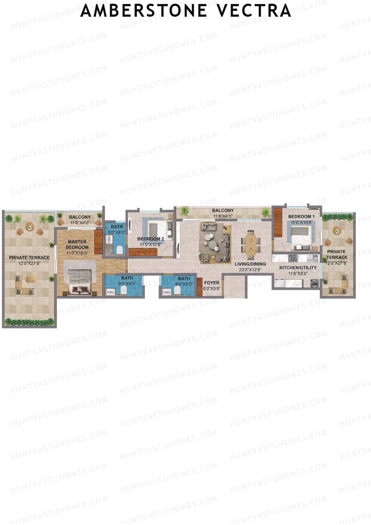 Amberstone Vectra, Block B, Unit 1, 3BHK, Super Area 1936   sq ft 