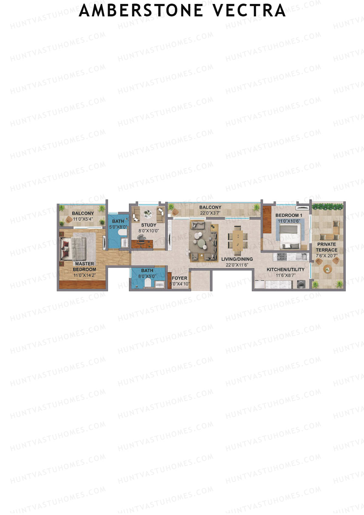 Amberstone Vectra, Block B, Unit 2, 2BHK, Super Area 1595   sq ft 