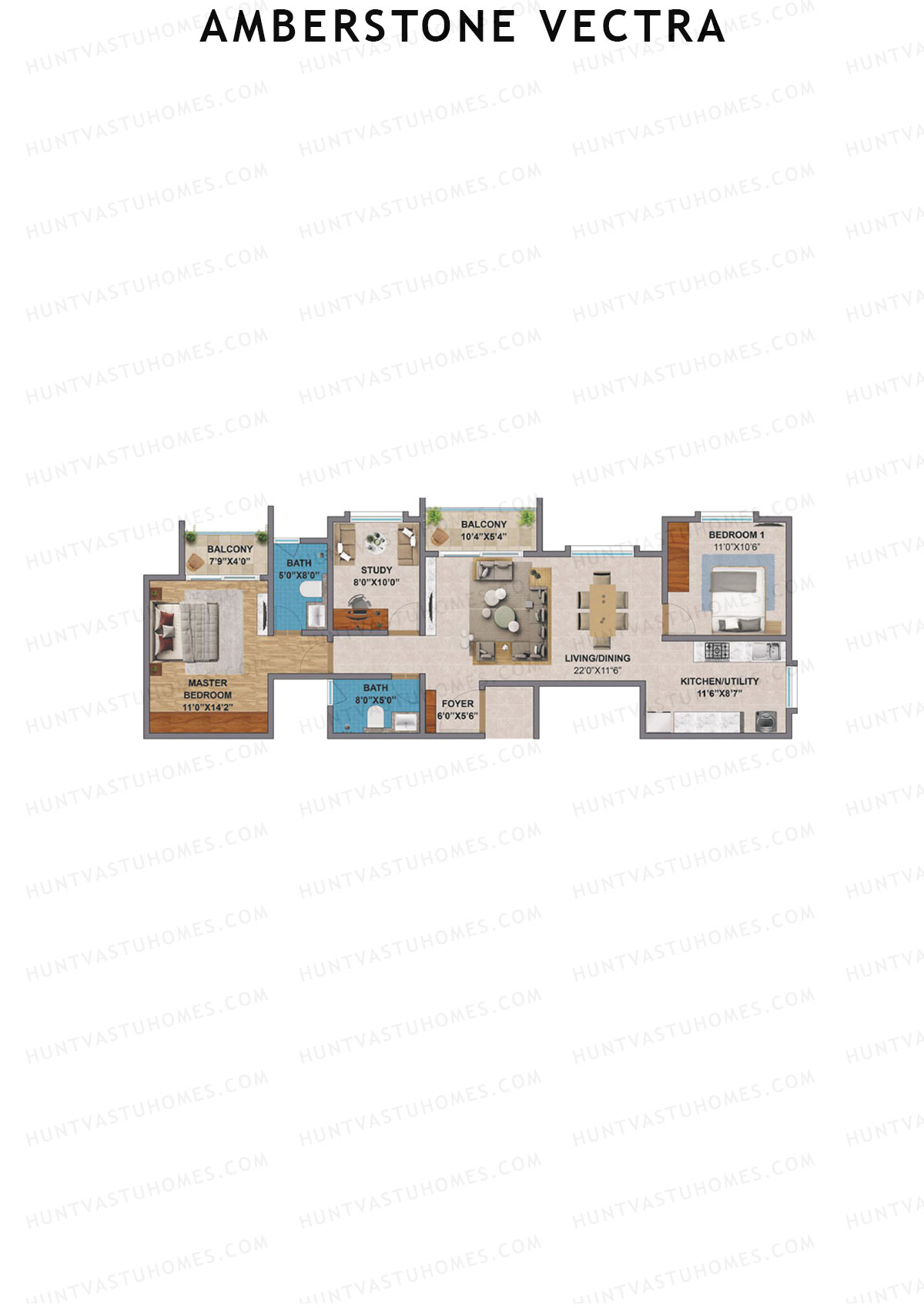 Amberstone Vectra, Block B, Unit 2 (Type 1), 2BHK, Super Area 1433   sq ft 