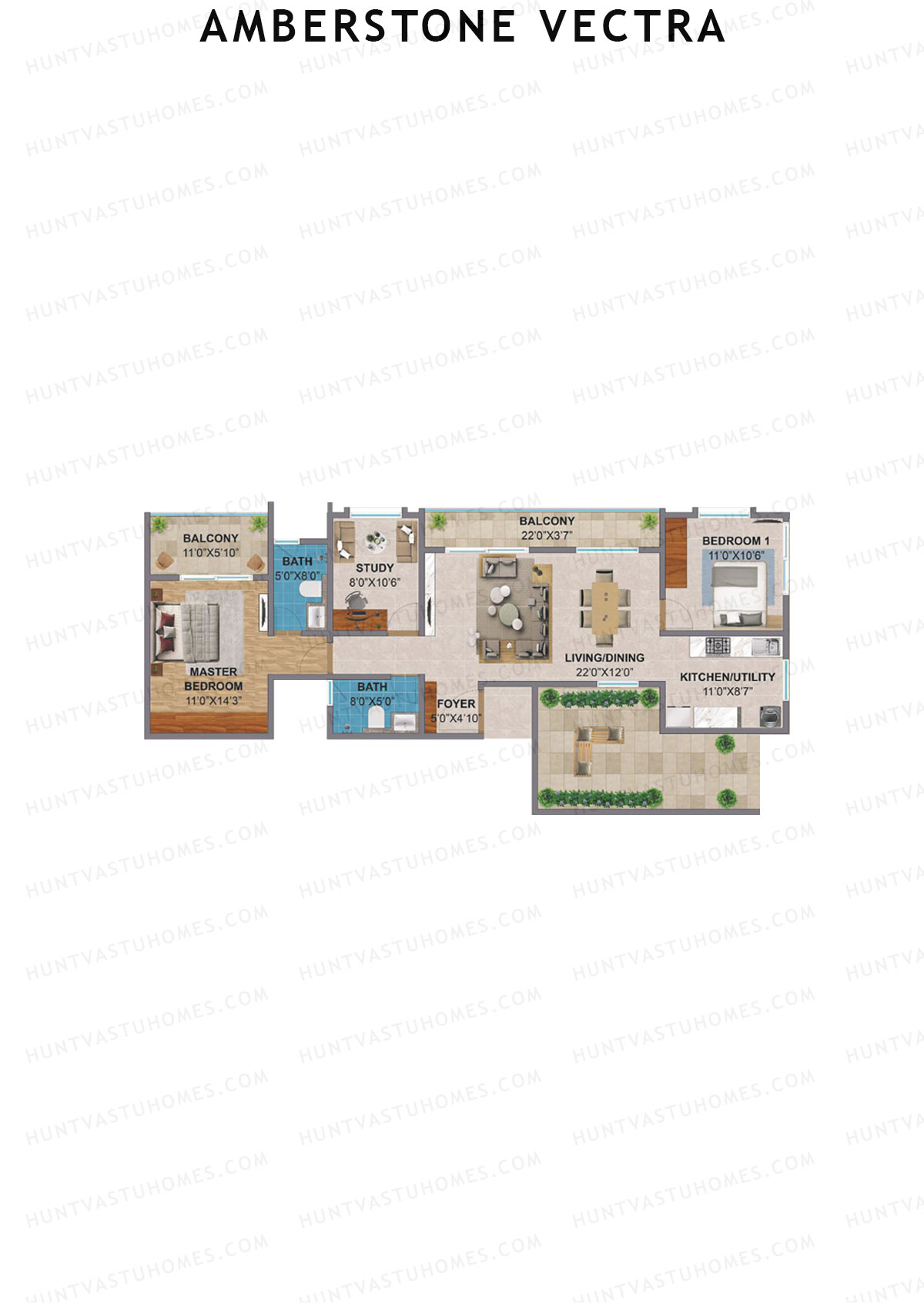Amberstone Vectra, Block B, Unit 3, 2BHK, Super Area 1632   sq ft 