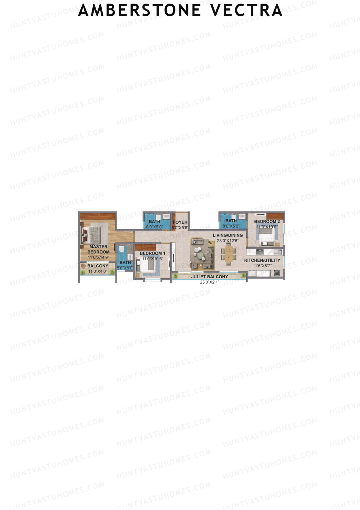 Amberstone Vectra, Block B, Unit 4, 3BHK, Super Area 1598   sq ft 