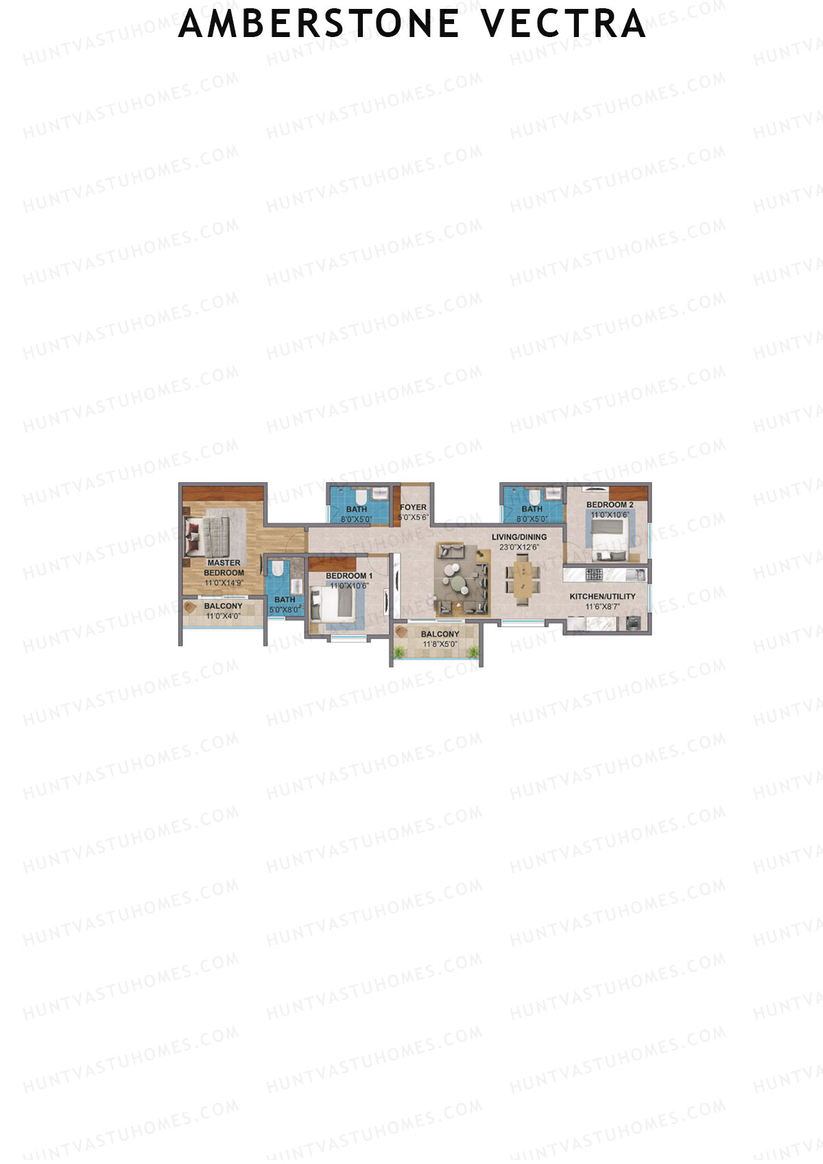Amberstone Vectra, Block B, Unit 4, 3BHK, Super Area 1616   sq ft 