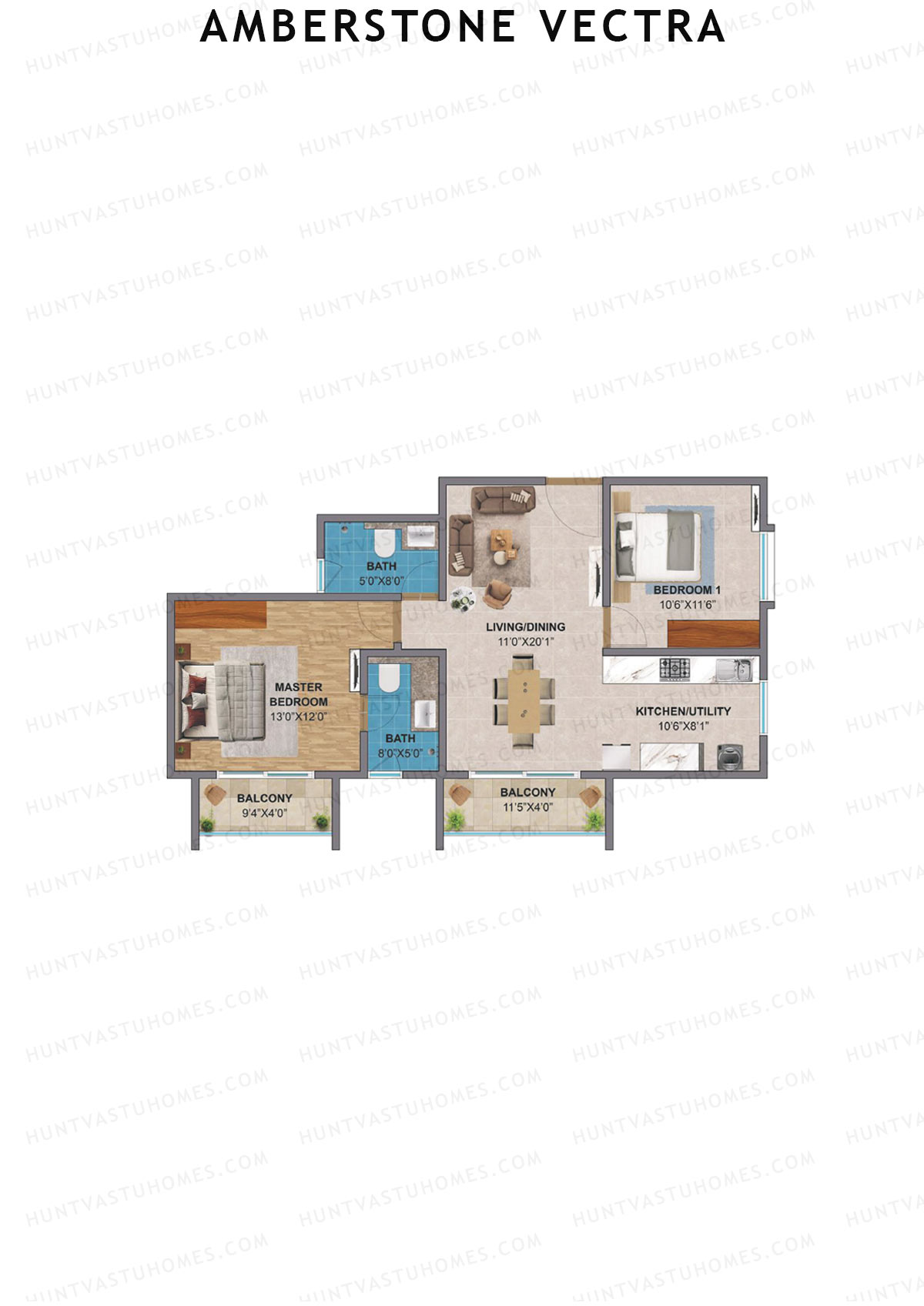 Amberstone Vectra, Block B, Unit 5, 2BHK, Super Area 1139   sq ft 