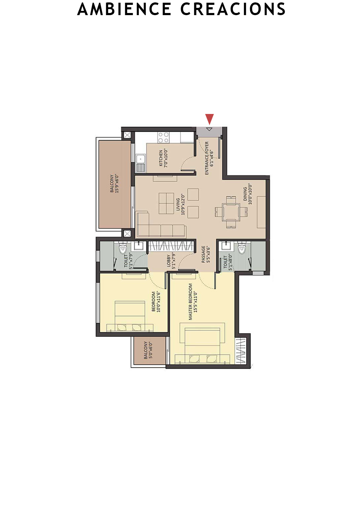 Ambience Creacions Tower A1 Unit 2 (Type 5) Floor Plan