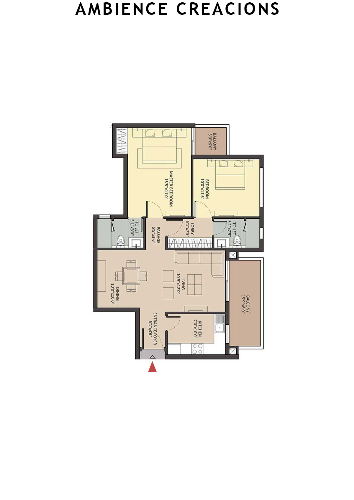 Ambience Creacions Tower A1 Unit 3 (Type 5) Floor Plan