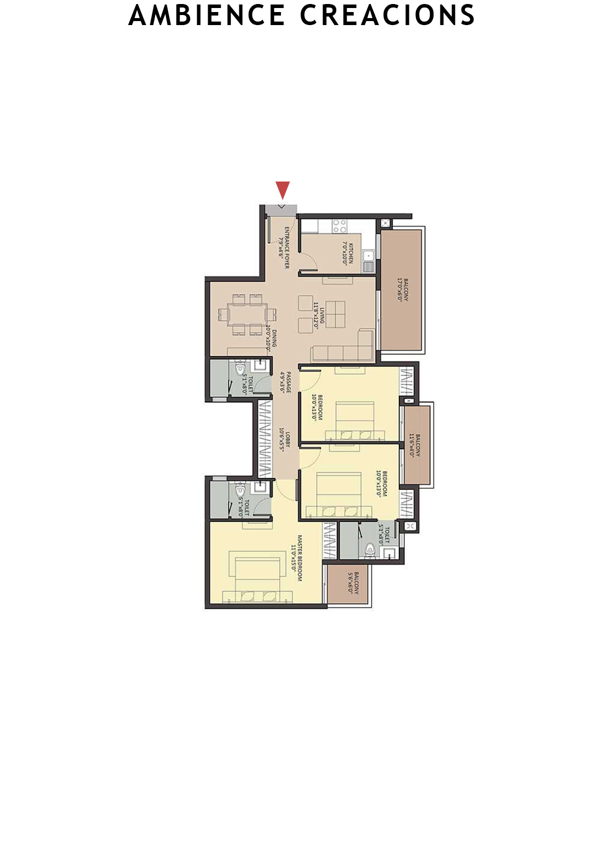 Ambience Creacions Tower A1 Unit 4 (Type 5) Floor Plan
