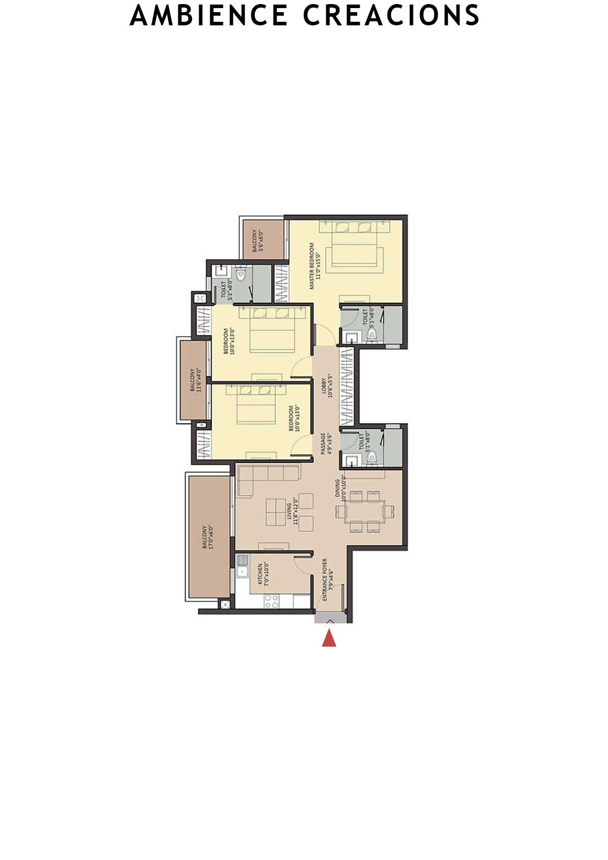 Ambience Creacions Tower A Unit 2 (Type 5) Floor Plan