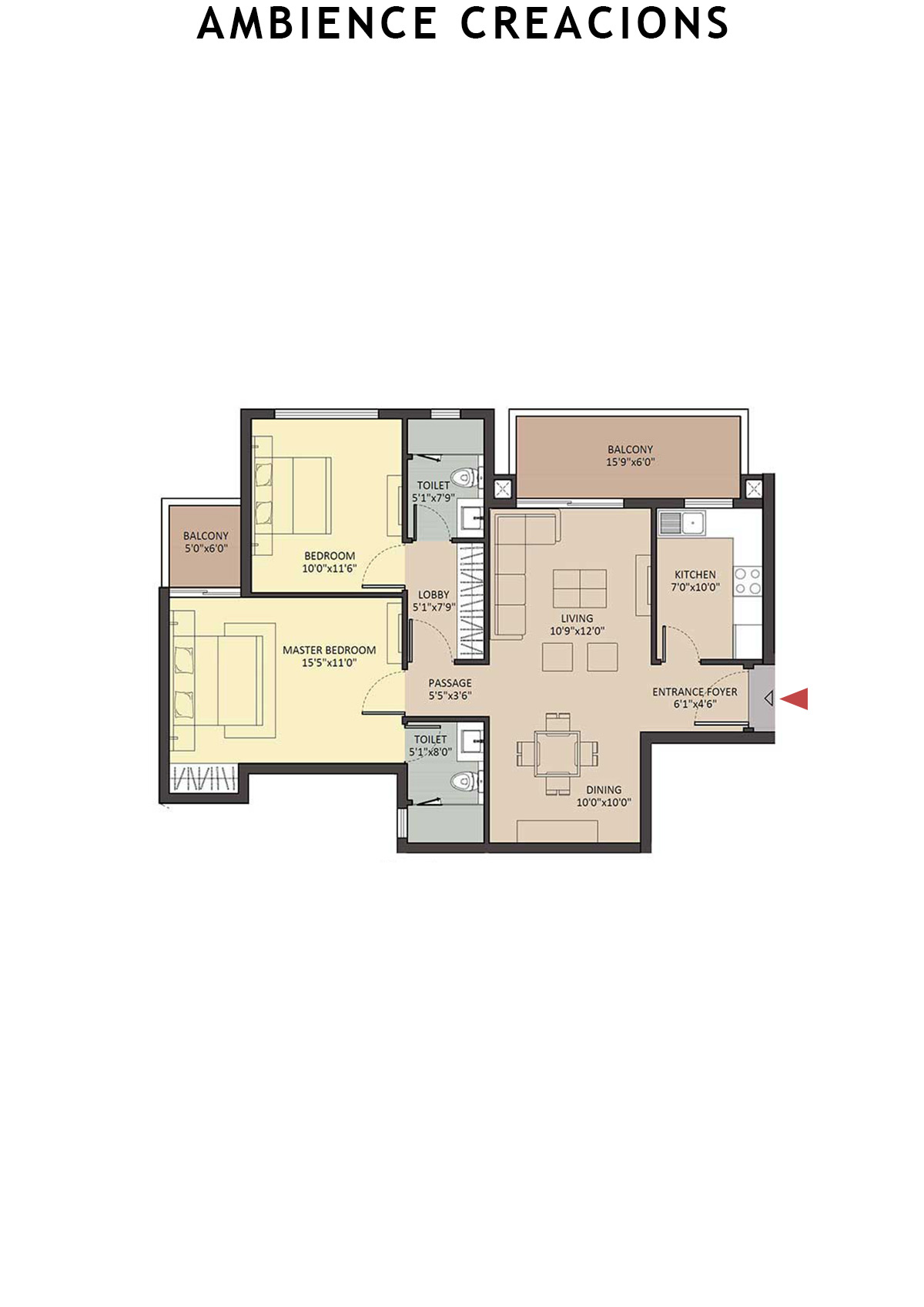 Ambience Creacions Tower B Unit 1 (Type 5) Floor Plan