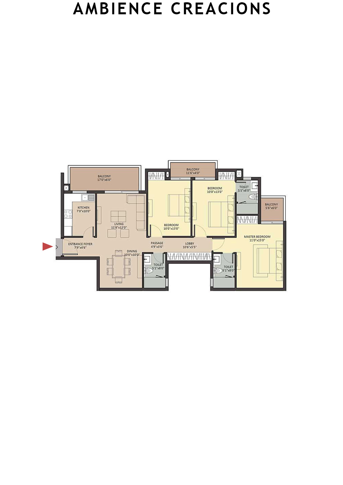 Ambience Creacions Tower B Unit 2 (Type 5) Floor Plan