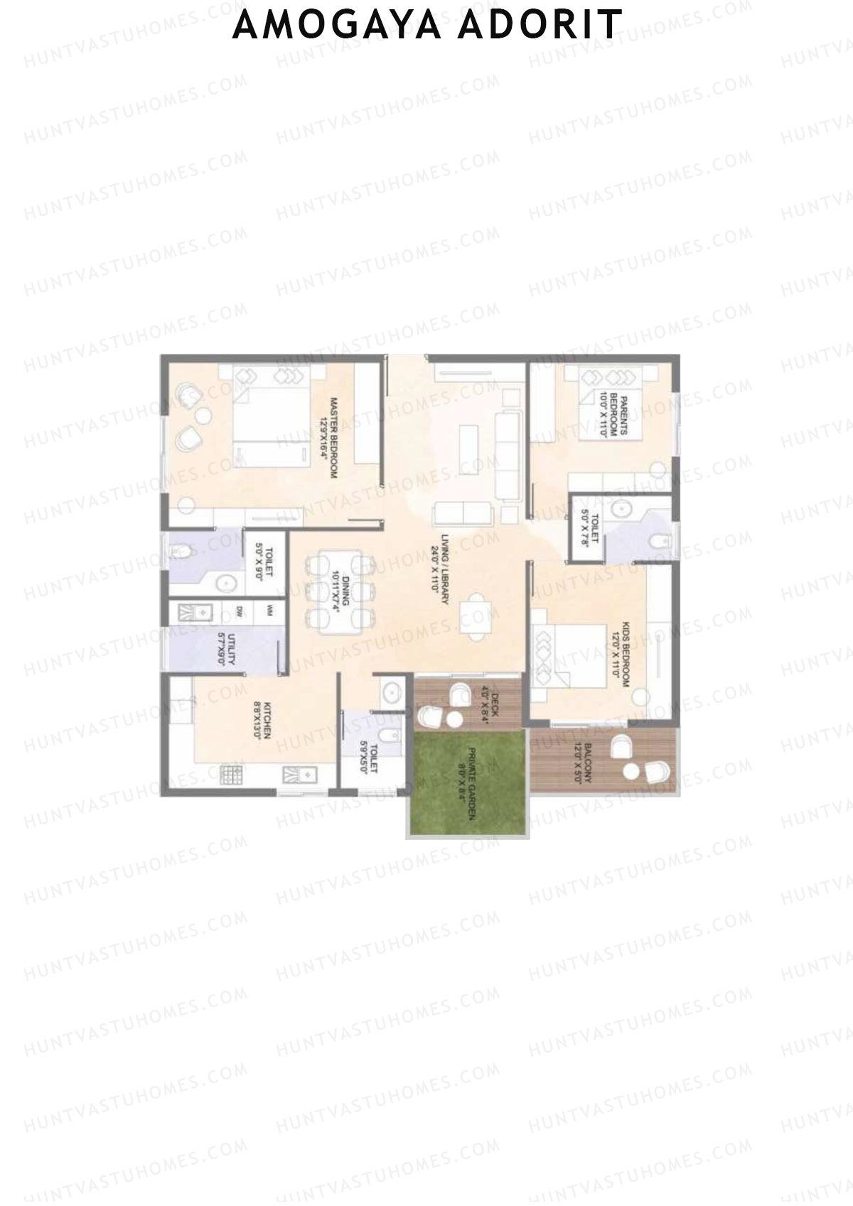 Amogaya Adorit, Tower B, Unit 2, 3BHK, Super Area 1825   sq ft 