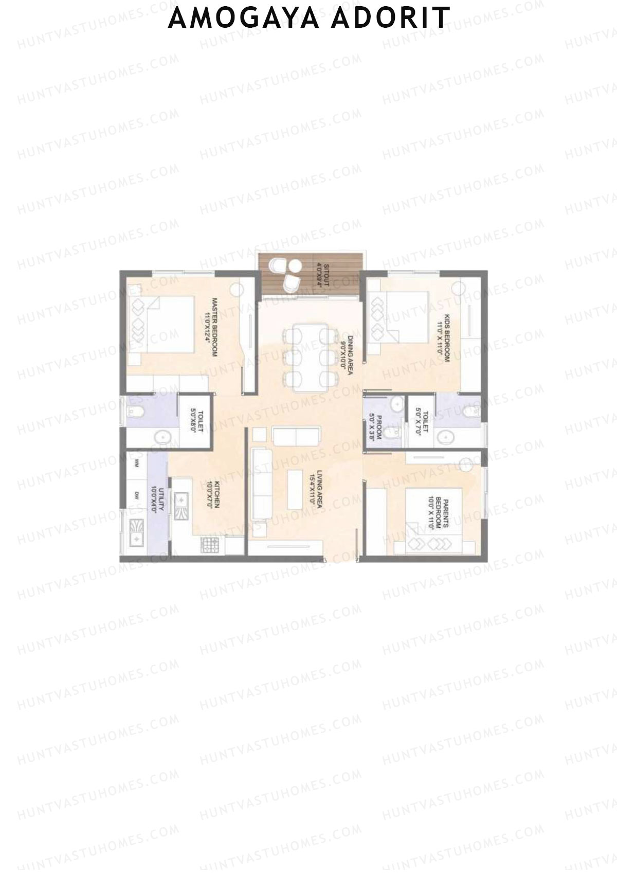 Amogaya Adorit, Tower B, Unit 5, 3BHK, Super Area 1301   sq ft 