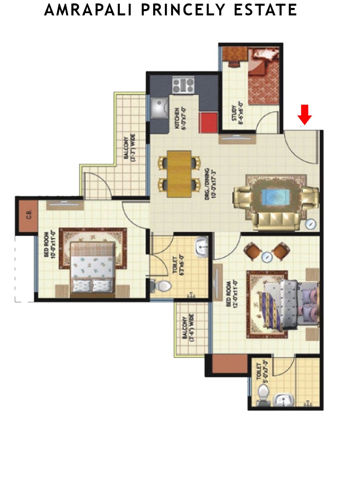 Amrapali Princely Estate Tower C Unit 3 Floor Plan