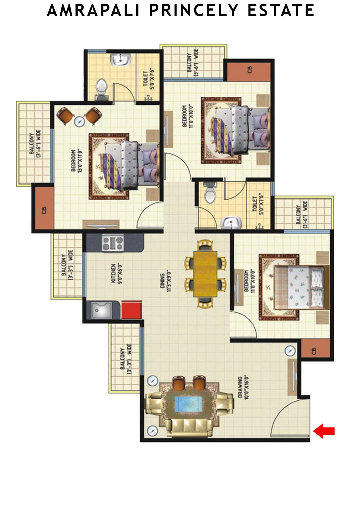 Amrapali Princely Estate Tower G Unit 3 Floor Plan