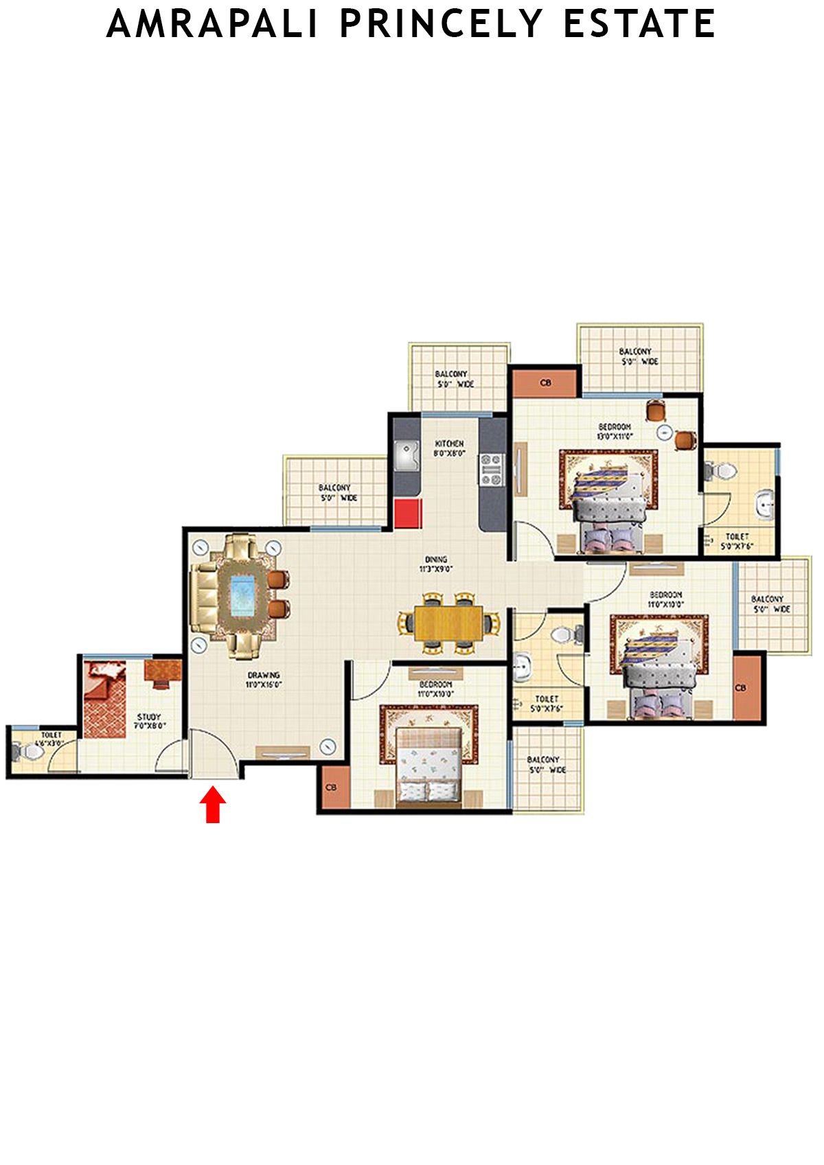 Amrapali Princely Estate Tower G Unit 5 Floor Plan
