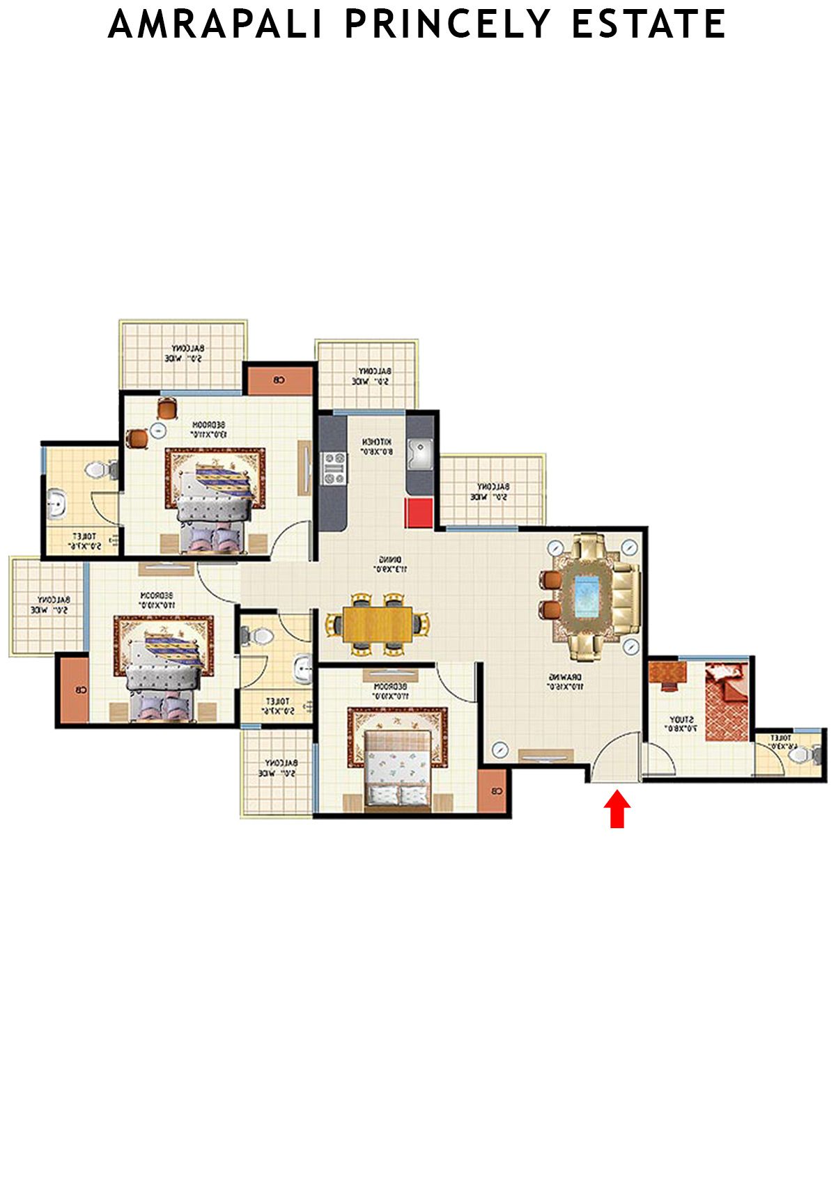 Amrapali Princely Estate Tower H Unit 1 Floor Plan